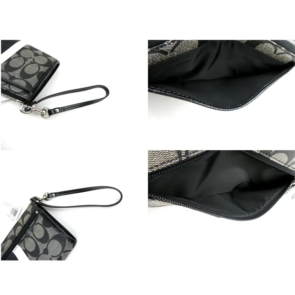 Coach Zippy Signature Stripe Black White PVC Wallet Wristlet F49078